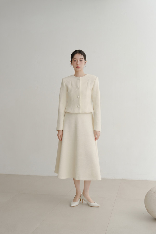 簡約小香風傘狀裙(白) 