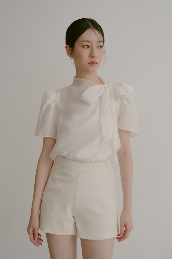 【SALE】簡約小香風高腰短褲(米白) 