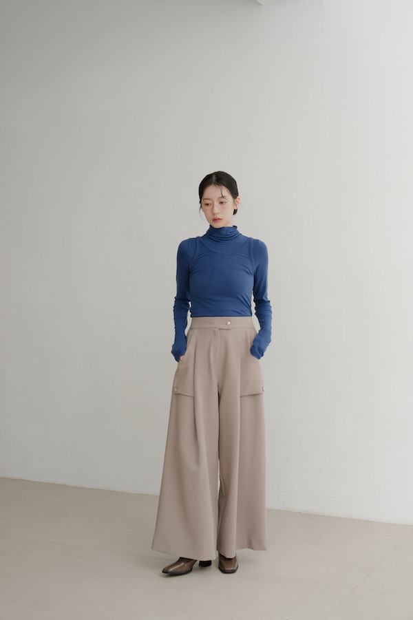 後領開衩附背心上衣(寶藍) 