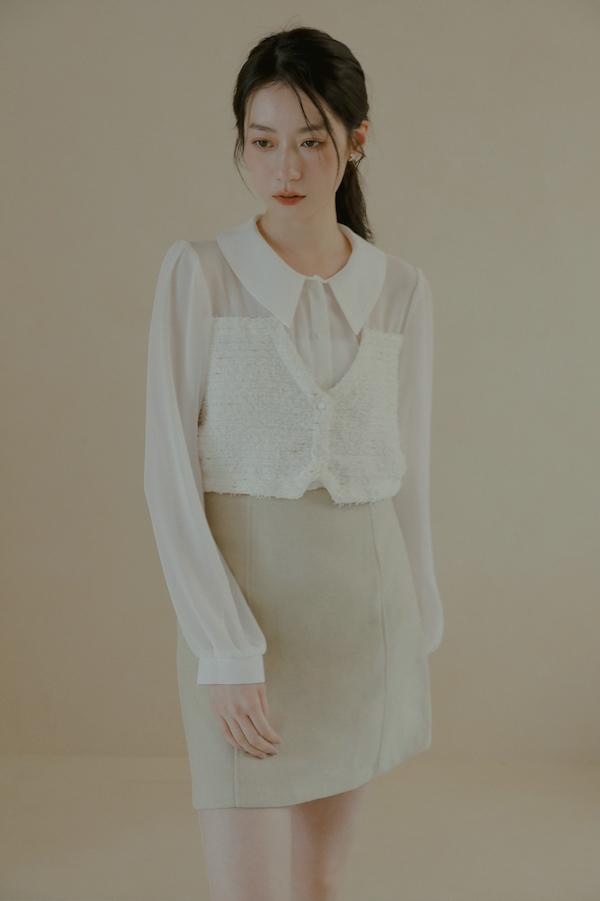 【SALE】簡約羊毛迷你A字裙(米) 