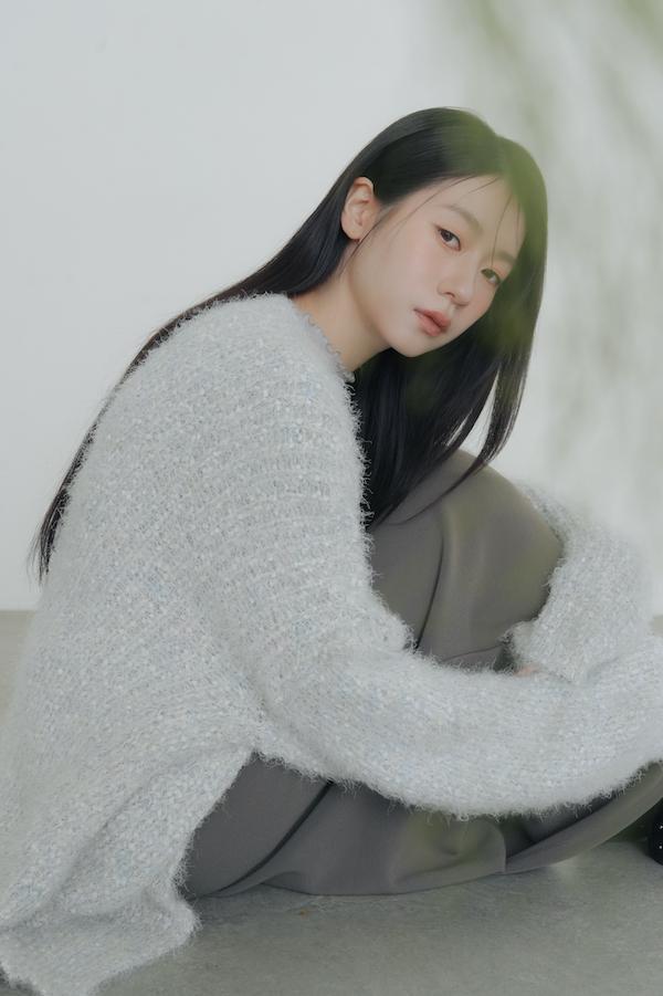 立體混色線圈針織外套(淺灰藍) 