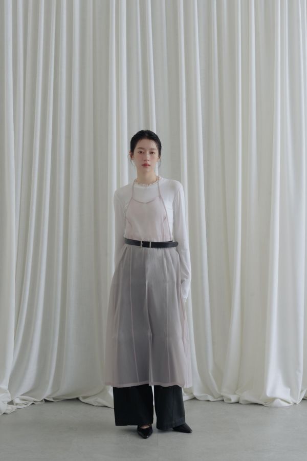 透膚薄紗造型綁帶罩衫(淺紫) 