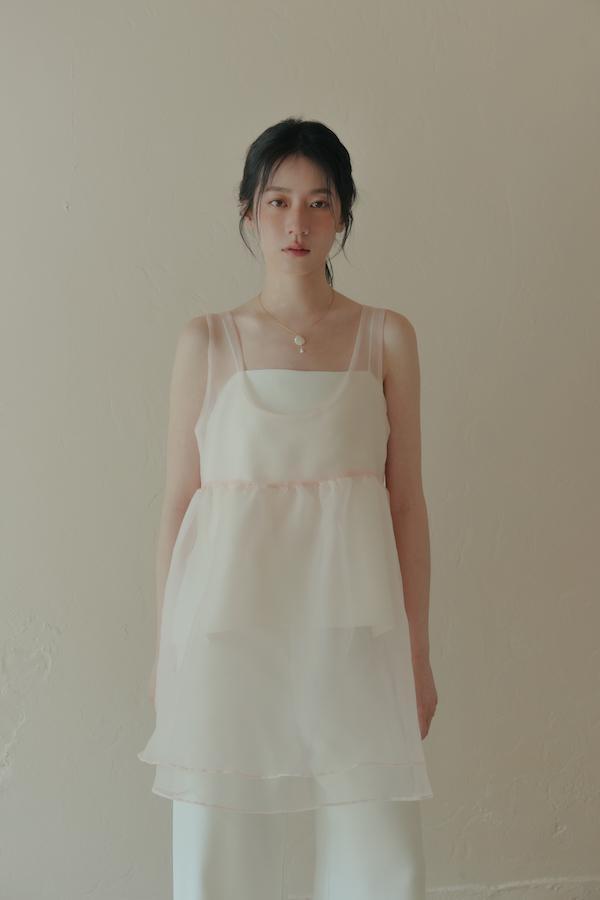 歐根紗蝴蝶結罩衫上衣(淺粉) 
