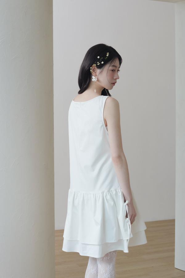 層次下襬側邊綁帶背心裙(白) 