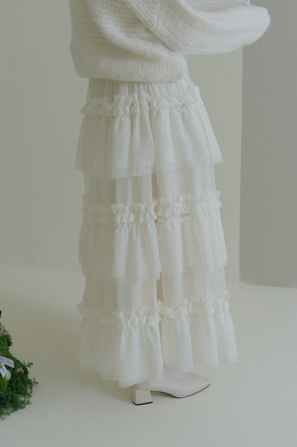 多層次網紗造型長裙(白) 