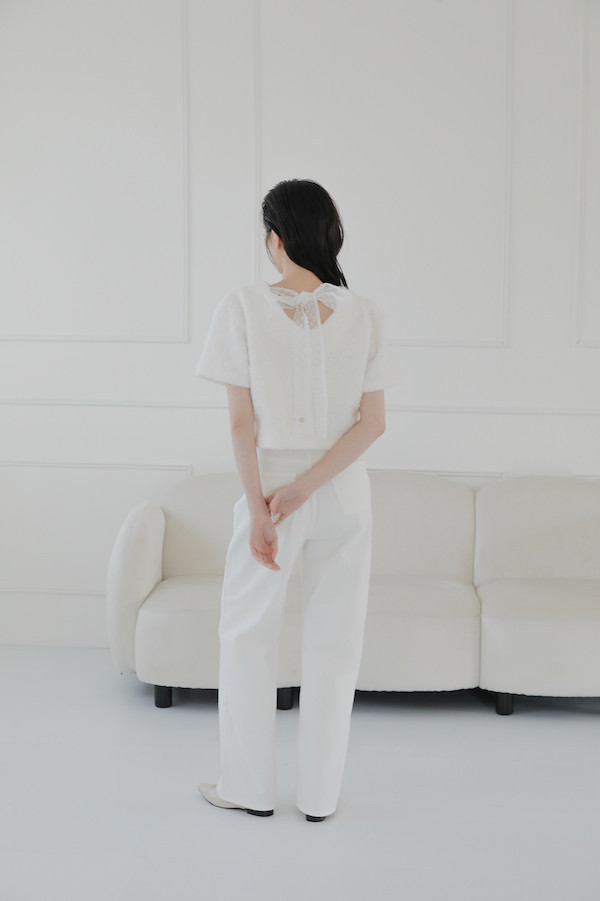 毛絨點點綁帶上衣(白) 