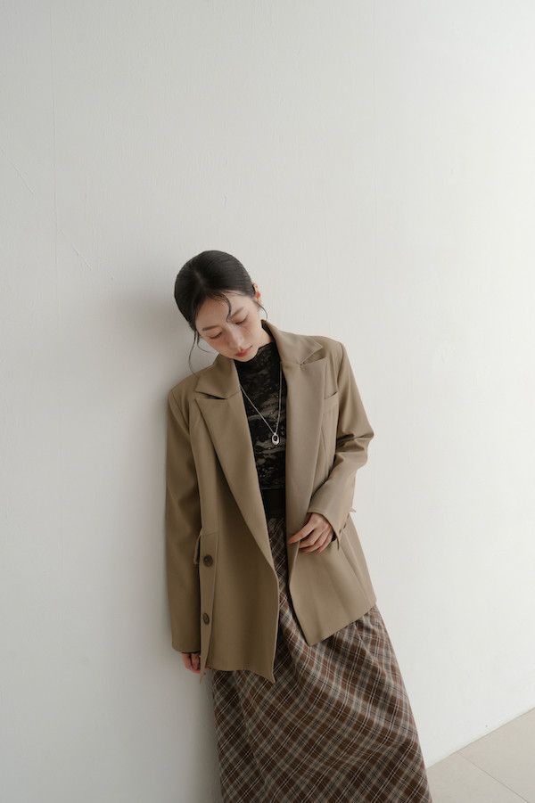 斜口袋側邊不規則西外(淺棕) 