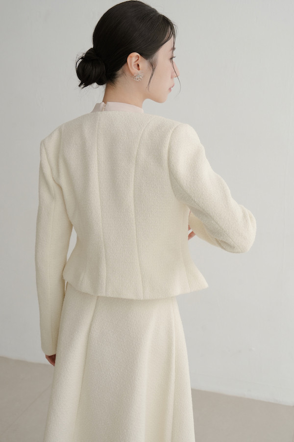 無領小香風長袖外套(白) 