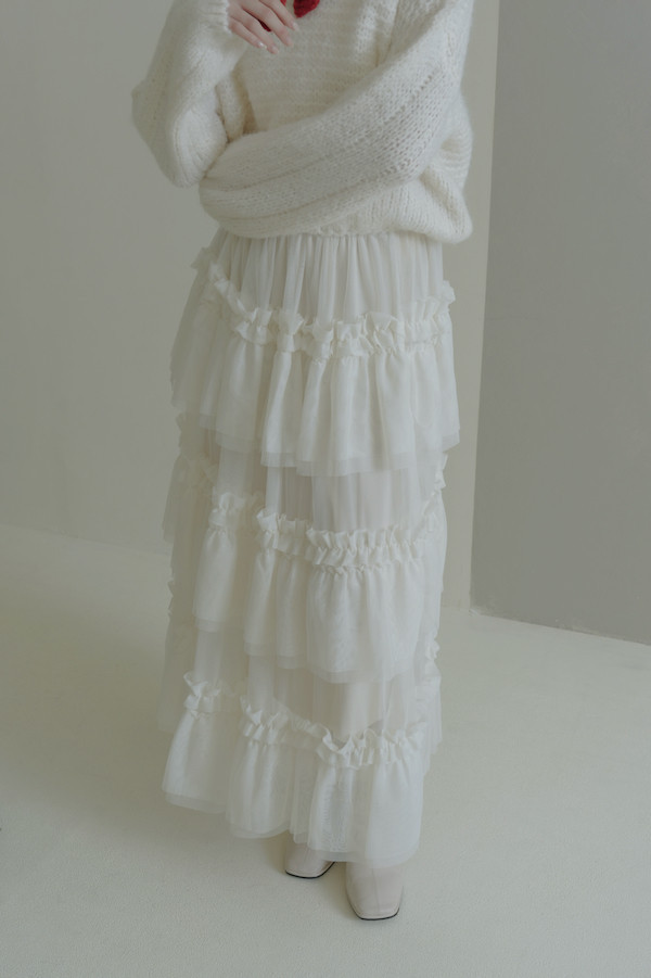 多層次網紗造型長裙(白) 
