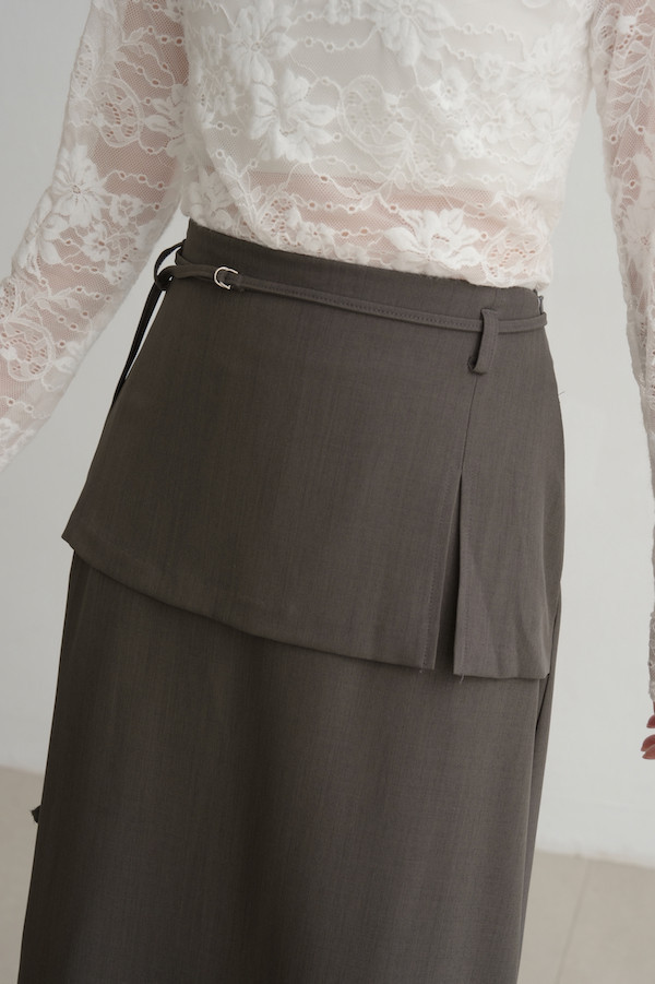 附繫帶假兩件式長裙(灰) 