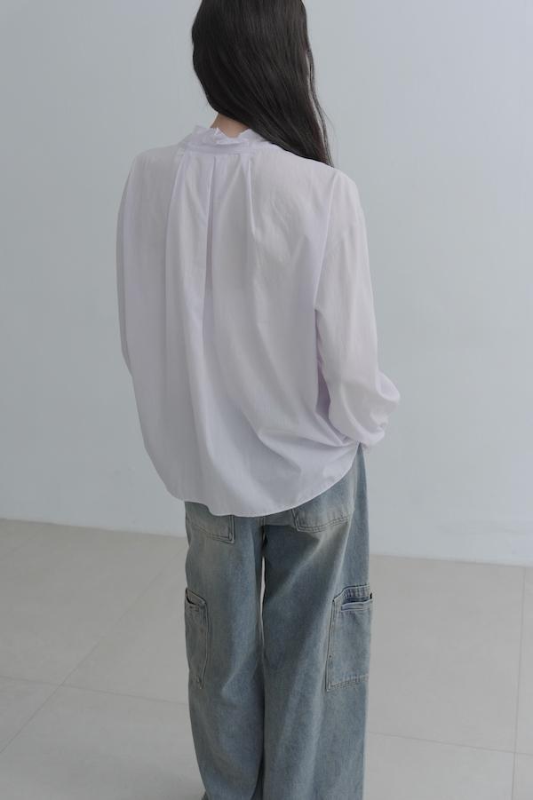 荷葉領口春日感上衣(淺紫) 