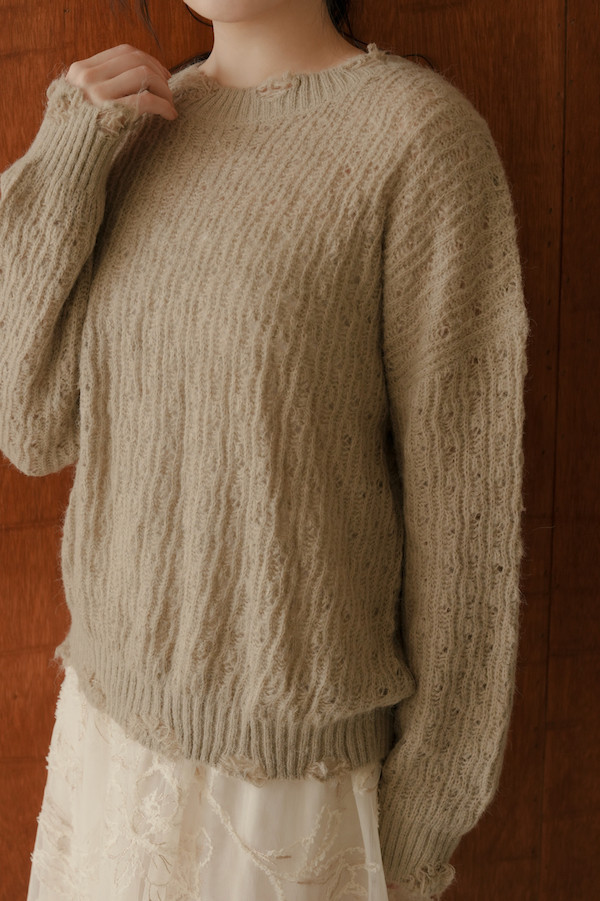 破壞感柔軟針織上衣(可可) 