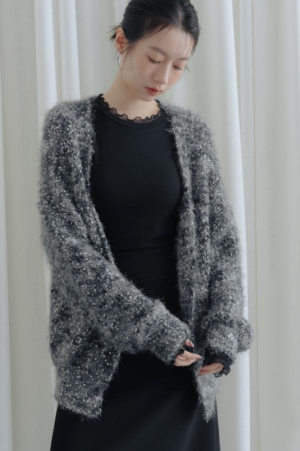 立體混色線圈針織外套(深灰黑) 