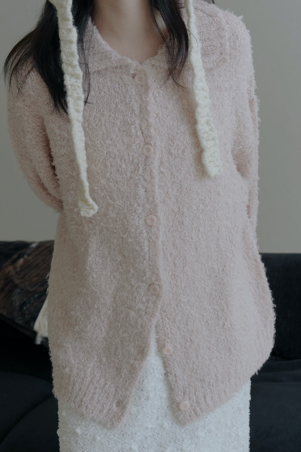 翻領線圈針織上衣(淺粉) 