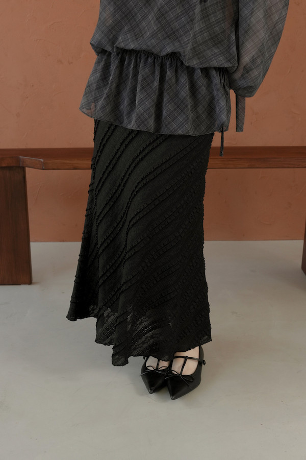 斜紋蕾絲小魚尾長裙(黑) 