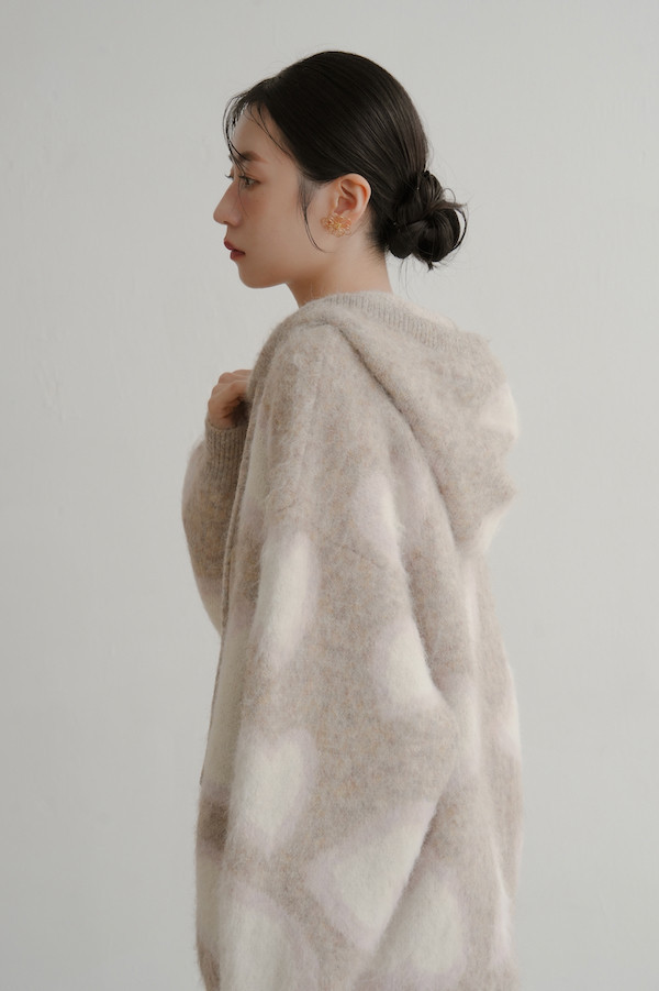 暈染愛心連帽毛衣(淺灰) 