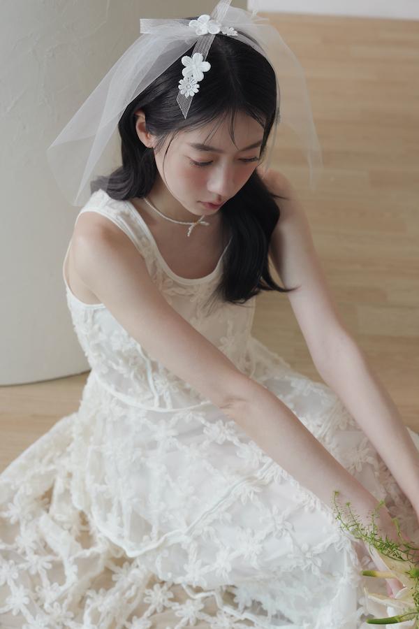 快閃-花瓣彈性網蝴蝶結頭紗 