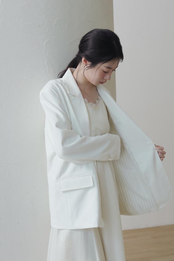 內裡條紋春日感西外(白) 