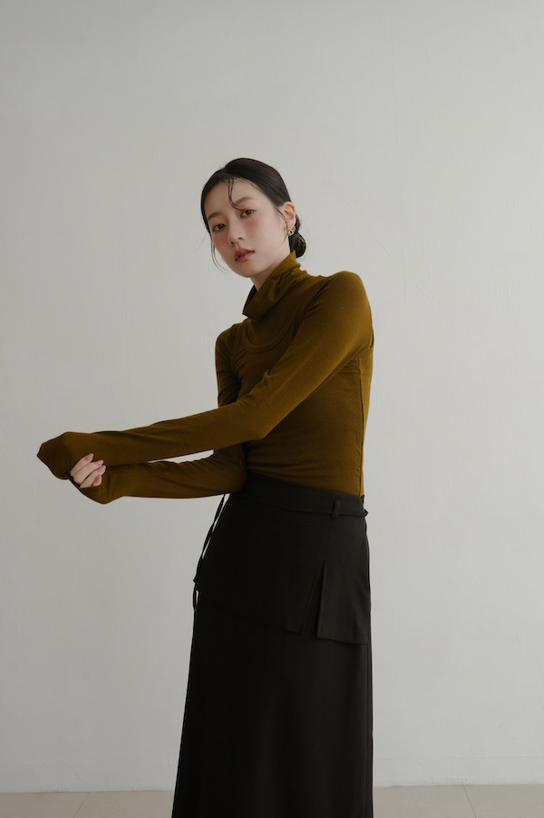 附繫帶假兩件式長裙(黑) 