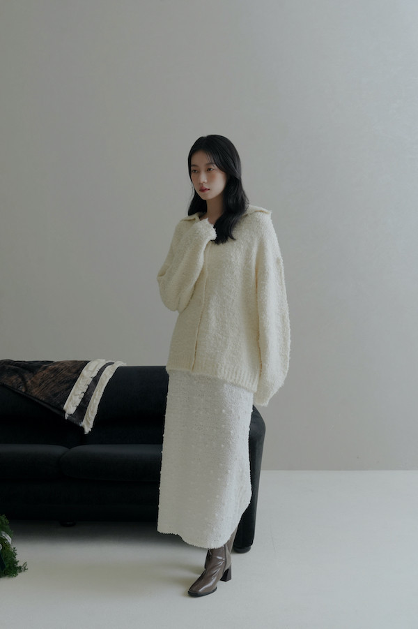 立體球球毛絨感長裙(白) 