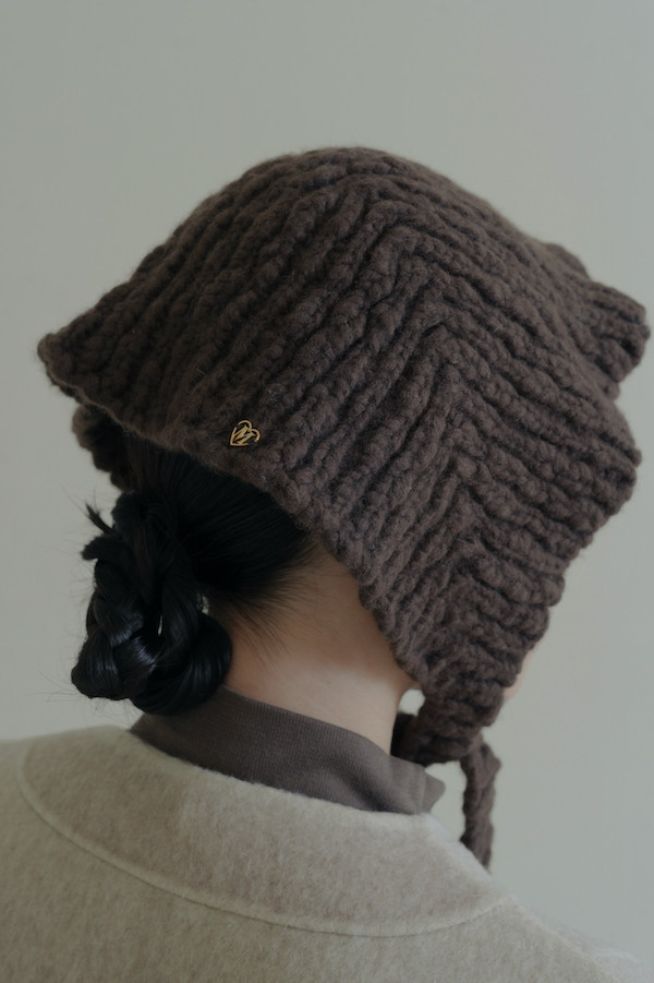 愛心金標針織羊毛帽(深咖/白/紅) 