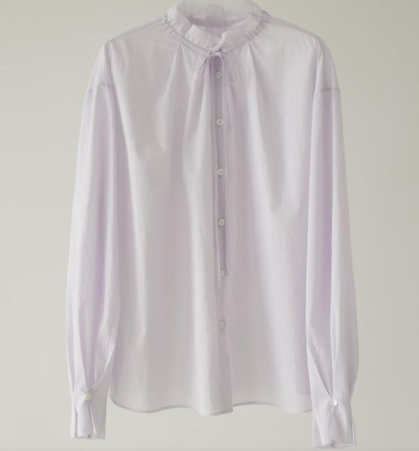 荷葉領口春日感上衣(淺紫) 