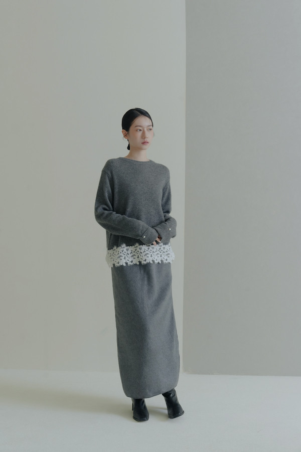 簡約後開衩保暖長裙(灰) 