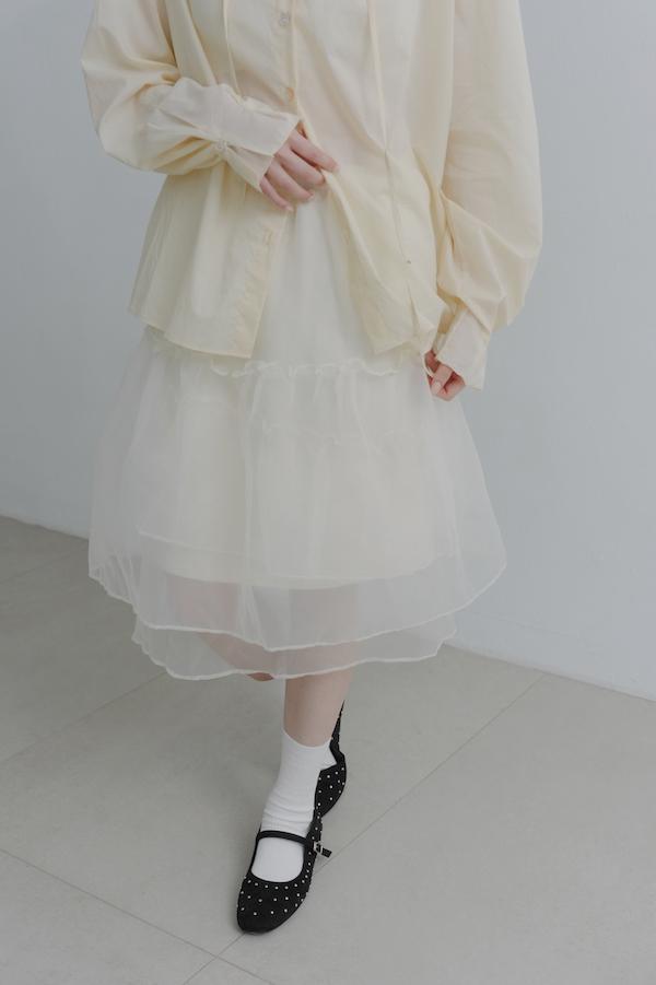 下襬透紗多層次裙(米白) 