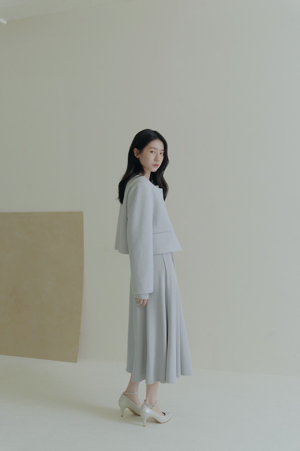 簡約圓釦小香風外套(淺藍) 