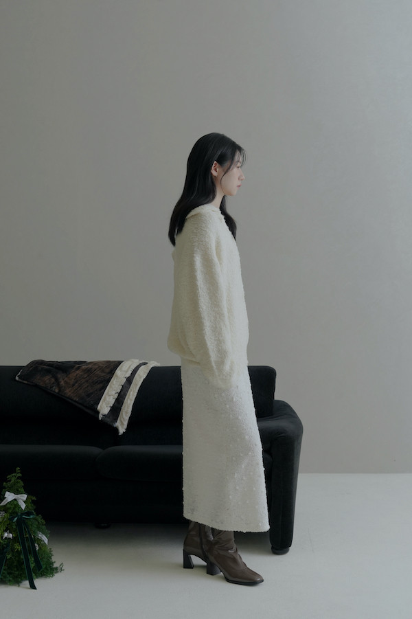 立體球球毛絨感長裙(白) 