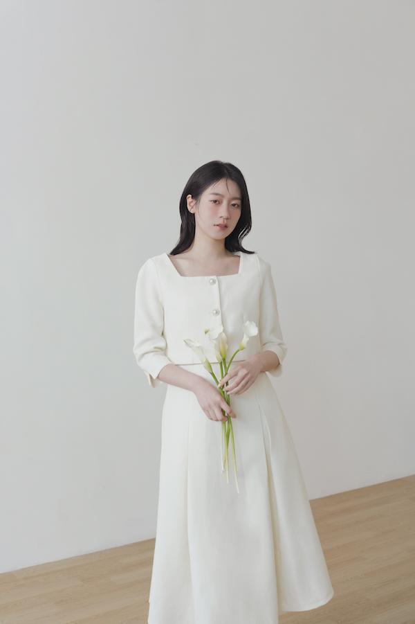 小香風七分袖簡約洋裝(白) 