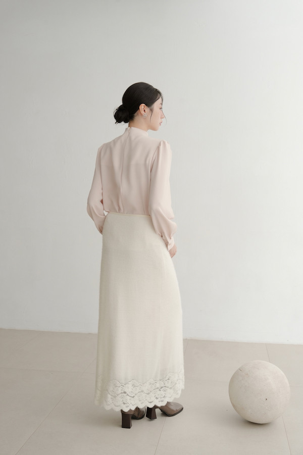 下擺蕾絲彈性長裙(白) 