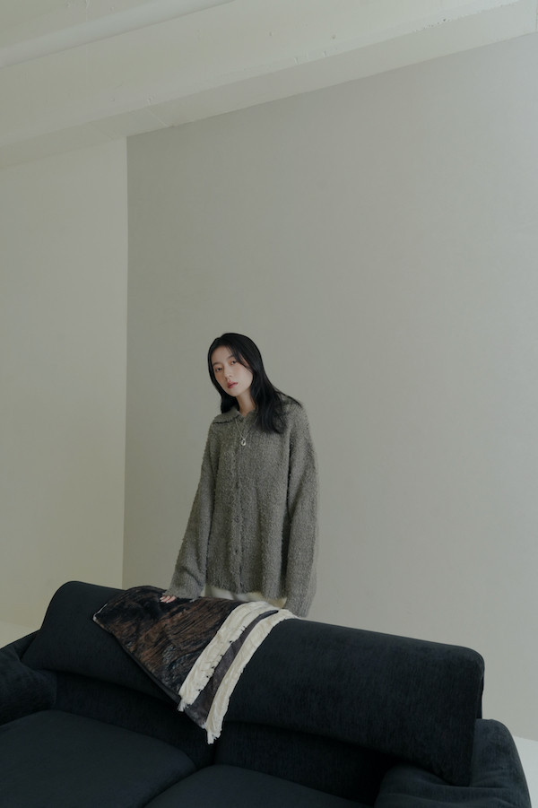 翻領線圈針織上衣(灰) 