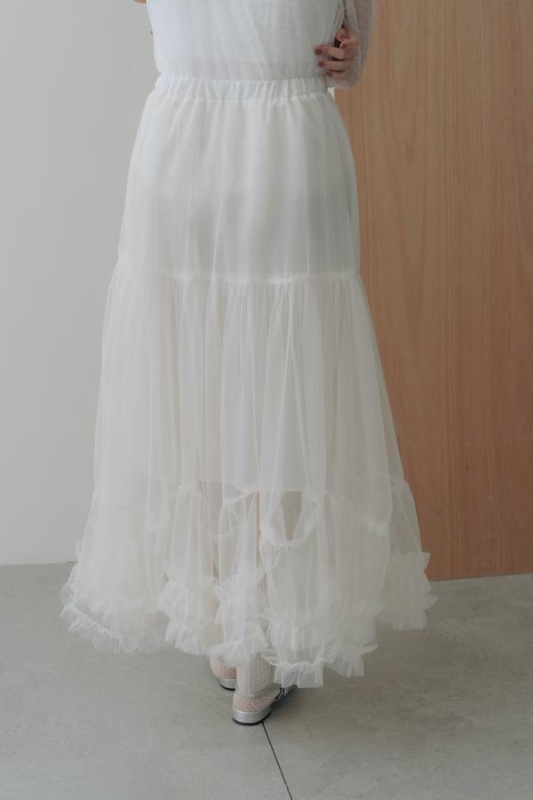 下擺層次蛋糕網紗裙(白) 