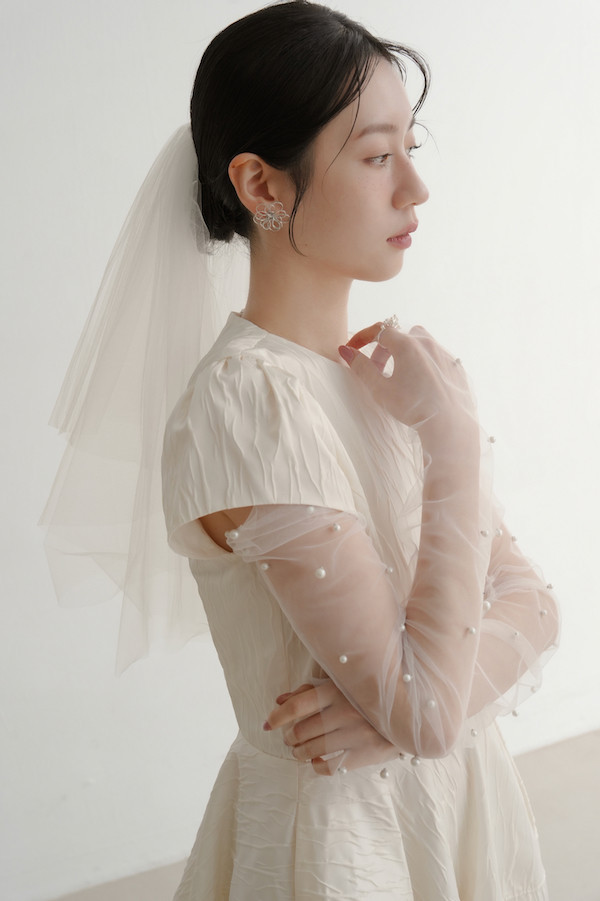 珍珠釘網紗袖套(米白) 