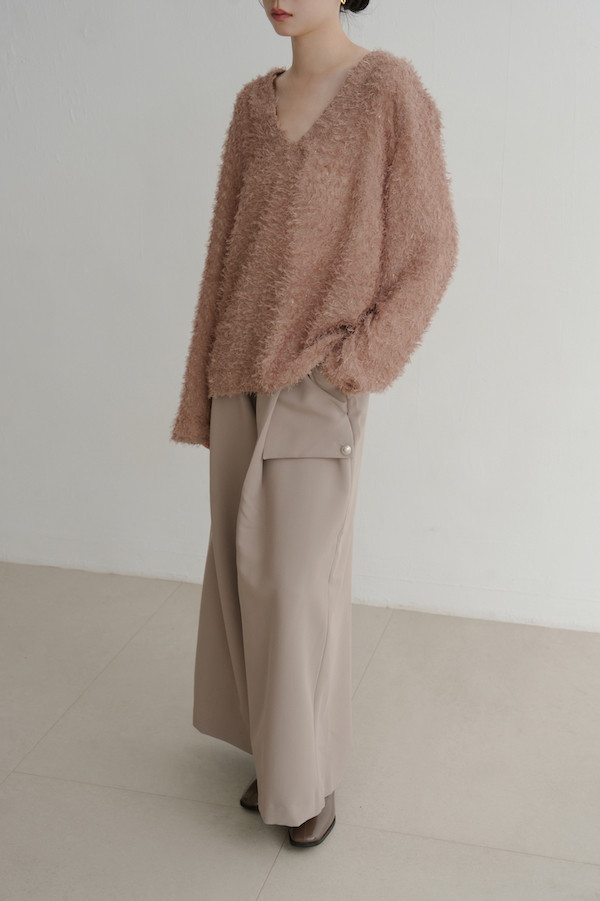 Ｖ領亮亮毛毛上衣(橘咖) 