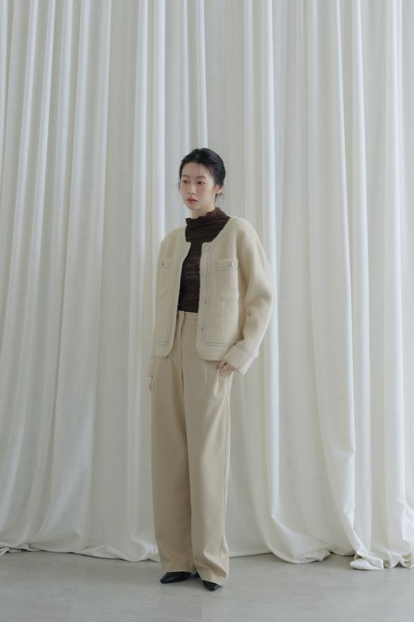 彩線縫邊親膚口袋外套(杏) 