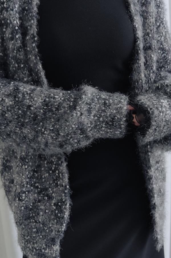 立體混色線圈針織外套(深灰黑) 