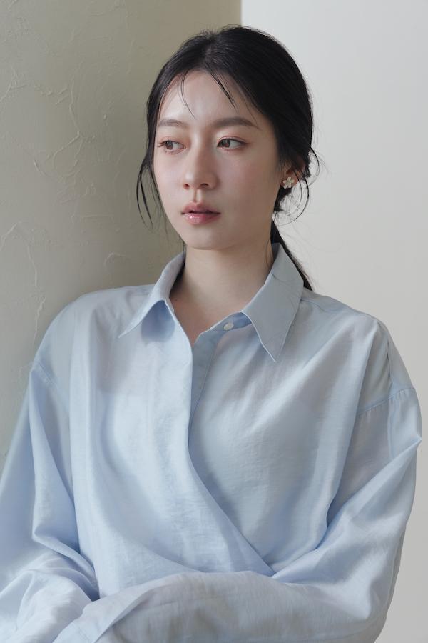 垂墜側邊釦剪裁襯衫(藍) 