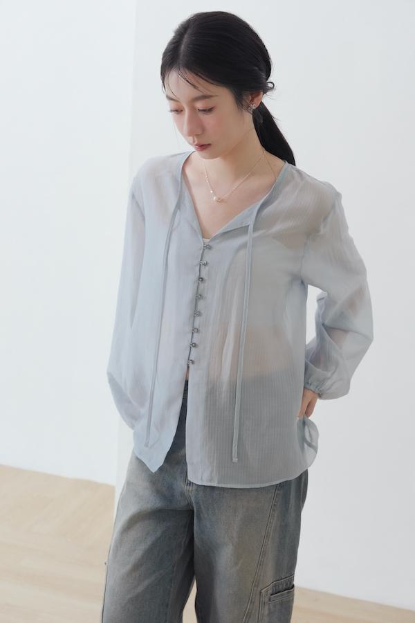 微透肌直紋天絲上衣(淺藍) 