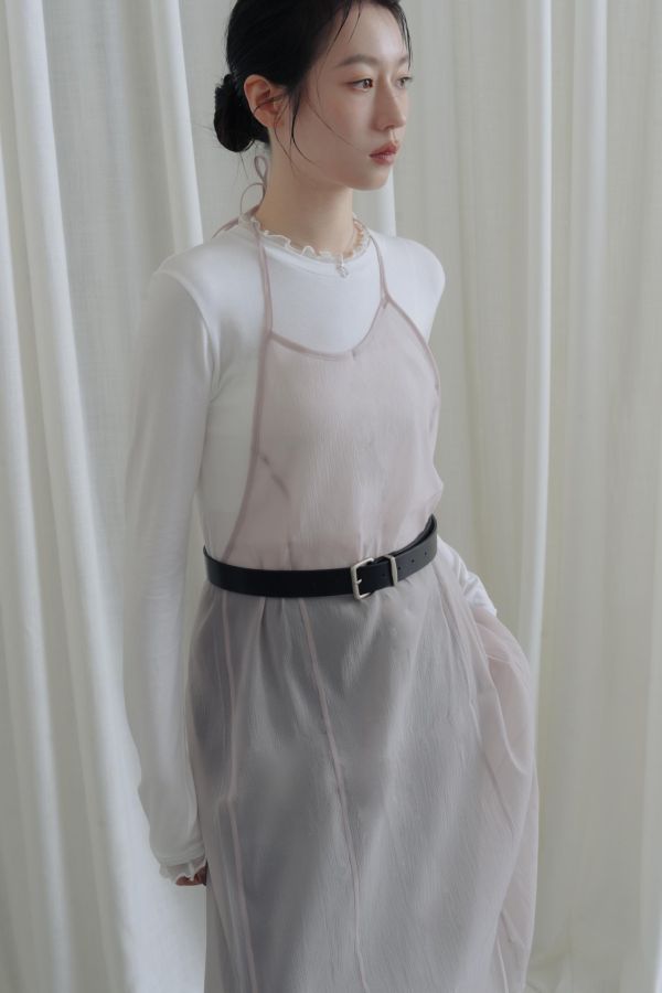 透膚薄紗造型綁帶罩衫(淺紫) 