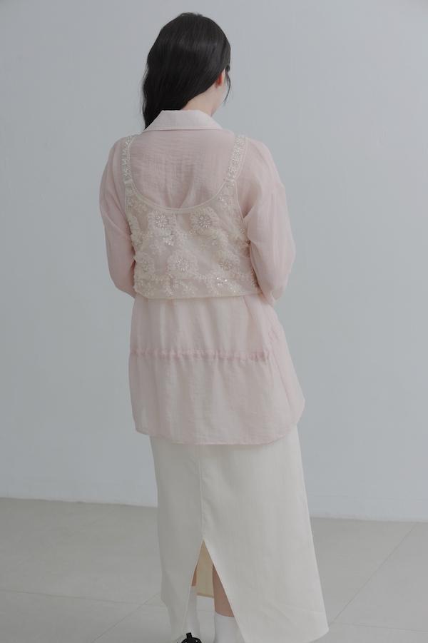 雛菊花亮片珠繡背心(米白) 