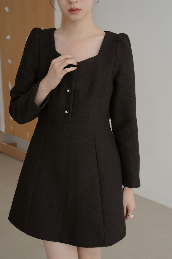 小香風長袖短洋裝(黑) 