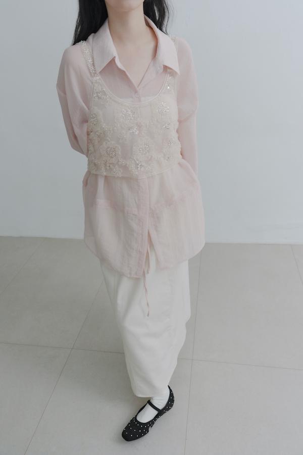 雛菊花亮片珠繡背心(米白) 