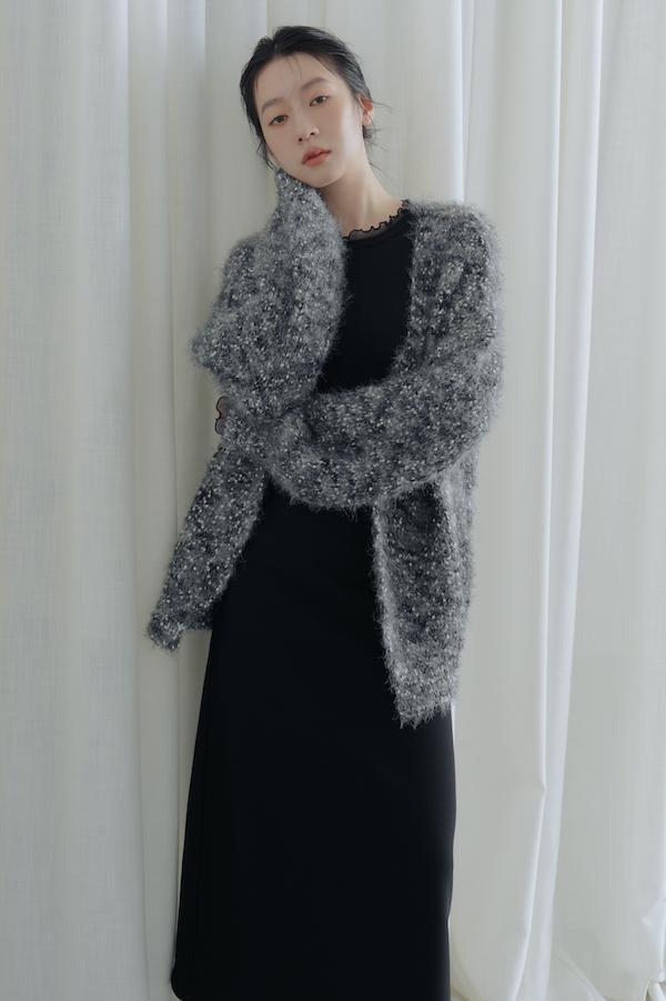 立體混色線圈針織外套(深灰黑) 