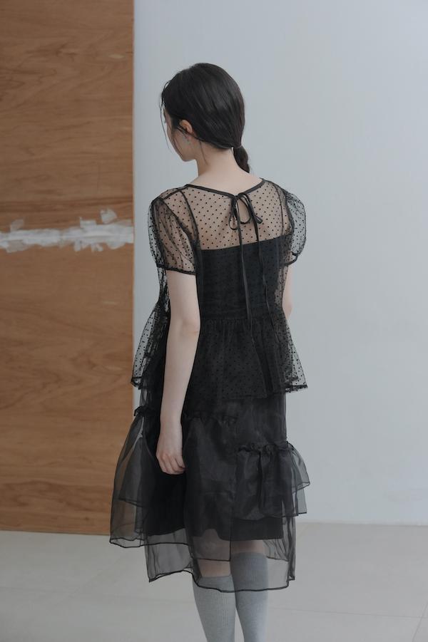 下襬透紗多層次裙(黑) 