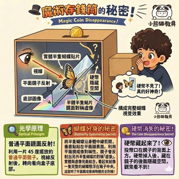 魔術存錢筒 DIY材料包 魔術存錢筒 DIY」、「光學教具推薦」、「消失的硬幣原理」