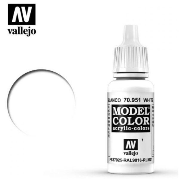 西班牙 Acrylicos Vallejo AV水性漆 模型色彩 001 #70951 白色 17ml 