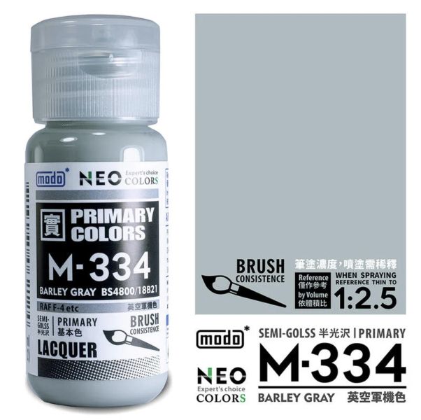 modo 摩多製造所 硝基漆 M-334 英空軍機色 BARLEY GRAY 30ml 