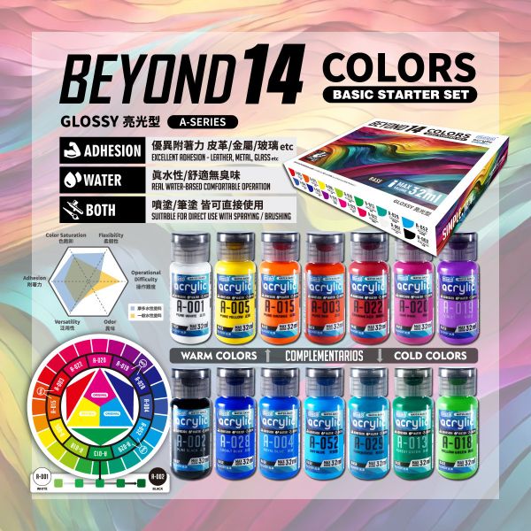 modo 摩多製造所 BEYOND14萬能顏料組 水漆 14色基本色系亮光套組 